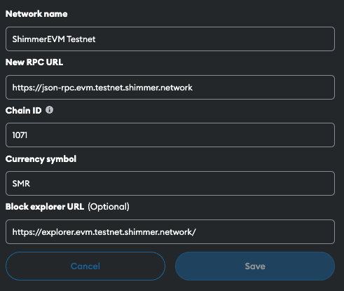 ShimmerEVM testnet config